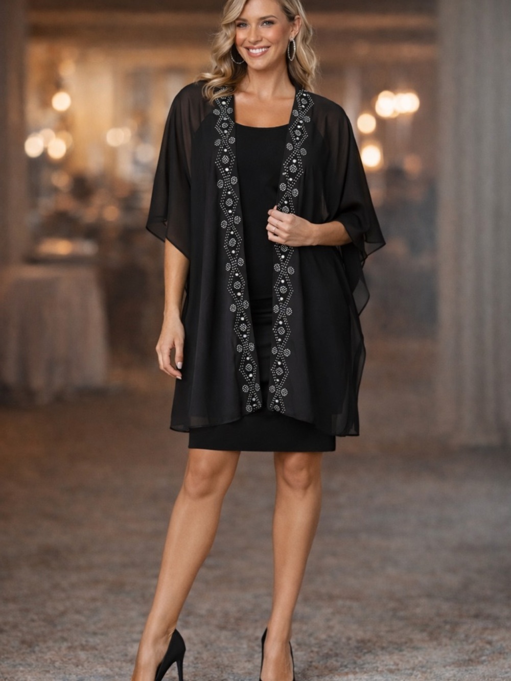 Sheer Black Embellished Duster One Size